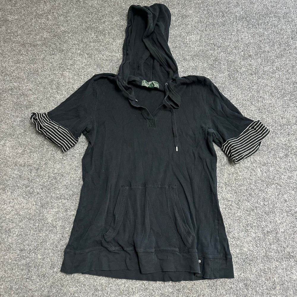 Lauren Ralph Lauren Hoodie Womens Size 1X Black Cotton Waffle Knit Short Sleeve